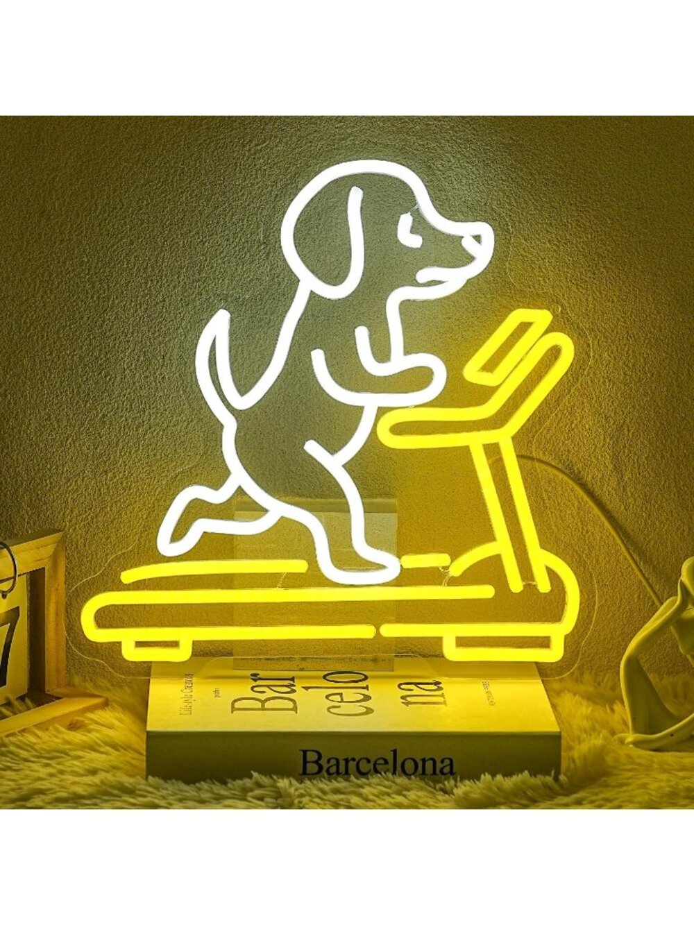 Dog On Treadmill Neon Sign Acrylic Dog Running LED Light Animal & Gym Theme